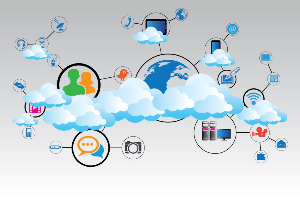 Clouds showing various integrations points in the background